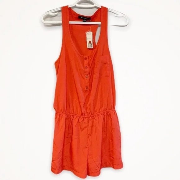 Forever 21 Coral Red Sleeveless‎ Button Front Romper. Size Medium. Pre-loved - Picture 1 of 16